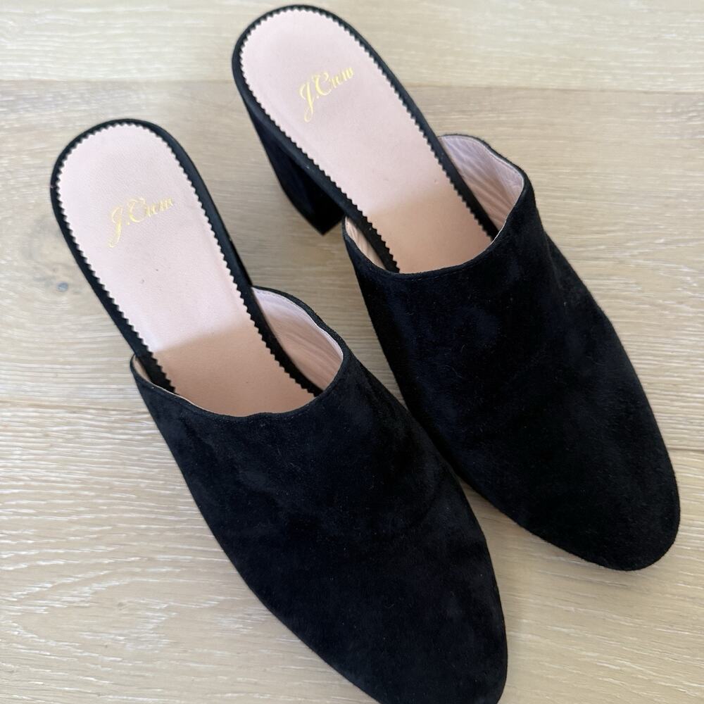 J Crew Black Suede Block Heeled Mules Women's Size 10 Shoes